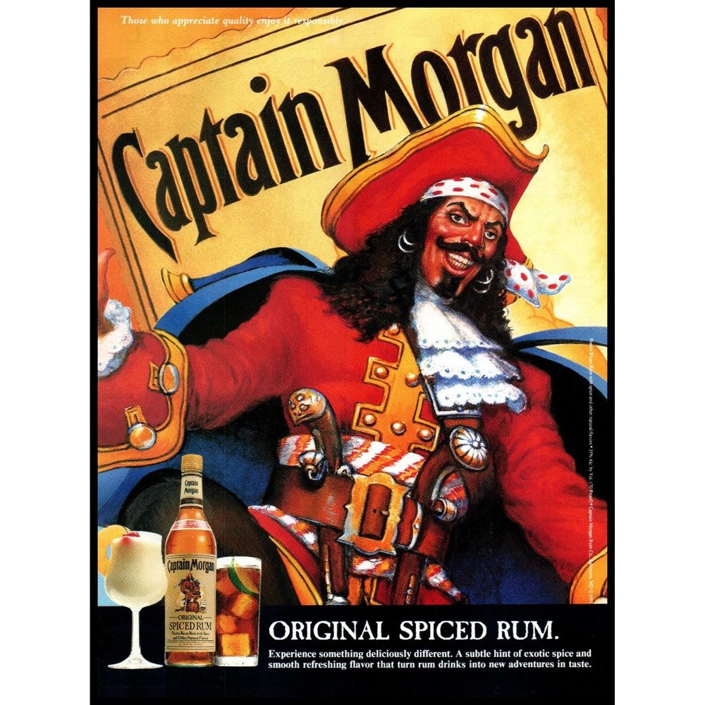1994 Captain Morgan Spiced Rum Vintage Print Ad Cartoon Drawing Pina Colada Art